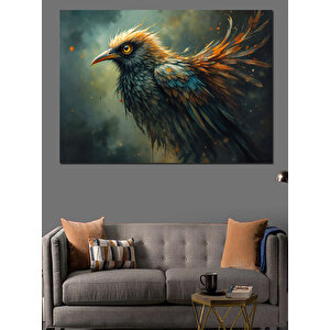 Renkli Tüylü Mavi Kuş Dekoratif Kanvas - Mdf Ahşap Tablo