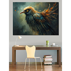 Renkli Tüylü Mavi Kuş Dekoratif Kanvas - Mdf Ahşap Tablo