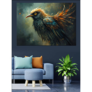 Renkli Tüylü Mavi Kuş Dekoratif Kanvas - Mdf Ahşap Tablo 70x100 cm