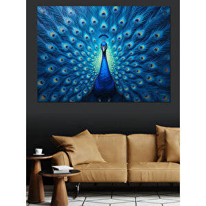 Gösterişli Mavi Tavus Kuşu Dekoratif Kanvas - Mdf Ahşap Tablo 100x140 cm
