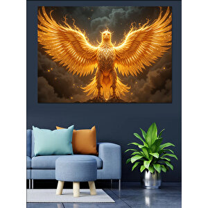 Altın Işıklı Anka Kuşu Dekoratif Kanvas - Mdf Ahşap Tablo