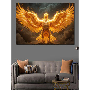 Altın Işıklı Anka Kuşu Dekoratif Kanvas - Mdf Ahşap Tablo