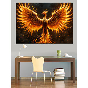 Alevler İçinde Anka Kuşu Dekoratif Kanvas - Mdf Ahşap Tablo 100x140 cm