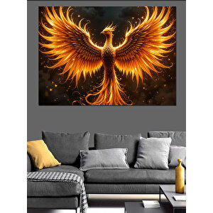 Alevler İçinde Anka Kuşu Dekoratif Kanvas - Mdf Ahşap Tablo 100x140 cm