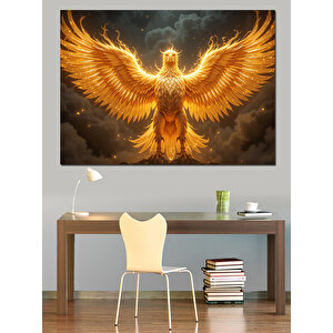 Altın Işıklı Anka Kuşu Dekoratif Kanvas - Mdf Ahşap Tablo 70x100 cm