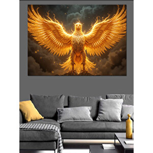 Altın Işıklı Anka Kuşu Dekoratif Kanvas - Mdf Ahşap Tablo 70x100 cm