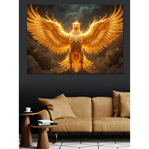 Altın Işıklı Anka Kuşu Dekoratif Kanvas - Mdf Ahşap Tablo 70x100 cm