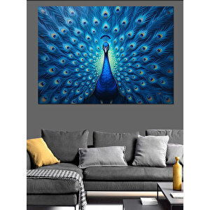 Gösterişli Mavi Tavus Kuşu Dekoratif Kanvas - Mdf Ahşap Tablo 35x50 cm