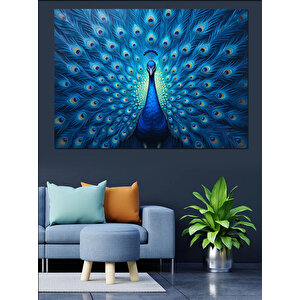 Gösterişli Mavi Tavus Kuşu Dekoratif Kanvas - Mdf Ahşap Tablo 70x100 cm