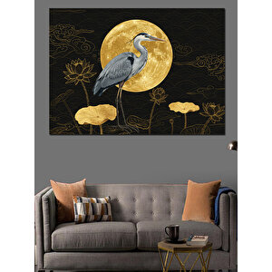 Ay Altında Turna Kuşu Dekoratif Kanvas - Mdf Ahşap Tablo 100x140 cm
