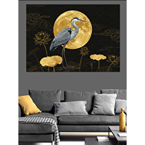 Ay Altında Turna Kuşu Dekoratif Kanvas - Mdf Ahşap Tablo