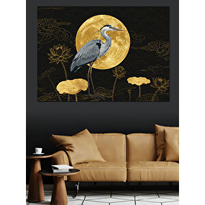 Ay Altında Turna Kuşu Dekoratif Kanvas - Mdf Ahşap Tablo