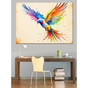 Gökkuşağı Renkli Kuş Dekoratif Kanvas - Mdf Ahşap Tablo
