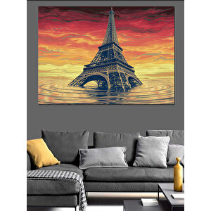 Sular Altında Eyfel Kulesi Dekoratif Kanvas - Mdf Ahşap Tablo 100x140 cm
