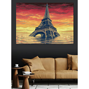 Sular Altında Eyfel Kulesi Dekoratif Kanvas - Mdf Ahşap Tablo 100x140 cm
