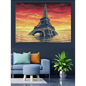 Sular Altında Eyfel Kulesi Dekoratif Kanvas - Mdf Ahşap Tablo 100x140 cm