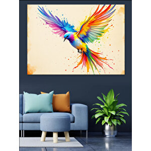 Gökkuşağı Renkli Kuş Dekoratif Kanvas - Mdf Ahşap Tablo 35x50 cm