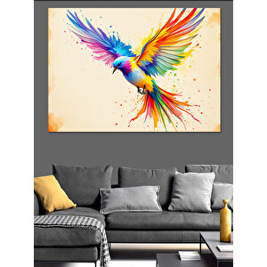 Gökkuşağı Renkli Kuş Dekoratif Kanvas - Mdf Ahşap Tablo