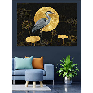 Ay Altında Turna Kuşu Dekoratif Kanvas - Mdf Ahşap Tablo 50x70 cm