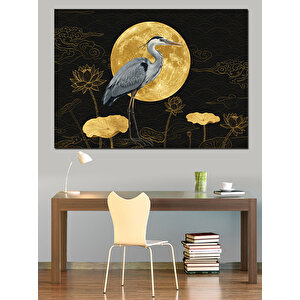 Ay Altında Turna Kuşu Dekoratif Kanvas - Mdf Ahşap Tablo 50x70 cm