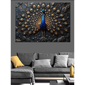 Altın Motifli Tavus Kuşu Dekoratif Kanvas - Mdf Ahşap Tablo 70x100 cm