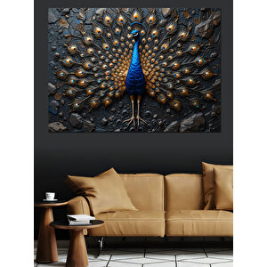 Altın Motifli Tavus Kuşu Dekoratif Kanvas - Mdf Ahşap Tablo 70x100 cm