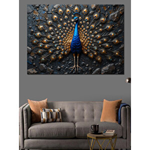 Altın Motifli Tavus Kuşu Dekoratif Kanvas - Mdf Ahşap Tablo