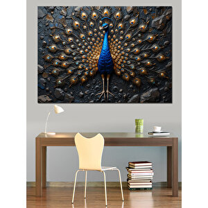 Altın Motifli Tavus Kuşu Dekoratif Kanvas - Mdf Ahşap Tablo