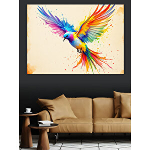 Gökkuşağı Renkli Kuş Dekoratif Kanvas - Mdf Ahşap Tablo 50x70 cm