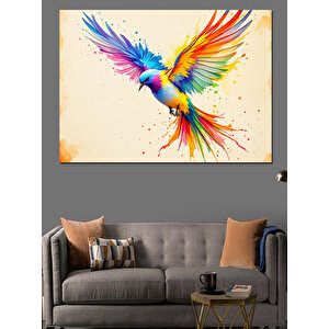 Gökkuşağı Renkli Kuş Dekoratif Kanvas - Mdf Ahşap Tablo 50x70 cm