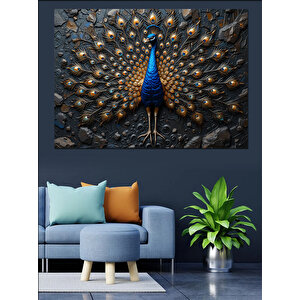 Altın Motifli Tavus Kuşu Dekoratif Kanvas - Mdf Ahşap Tablo 35x50 cm