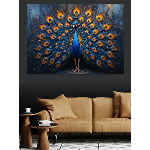 Tavus Kuşu Göz Gibi Tüyler Dekoratif Kanvas - Mdf Ahşap Tablo