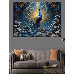 Altın Mavi Tavus Kuşu Dekoratif Kanvas - Mdf Ahşap Tablo