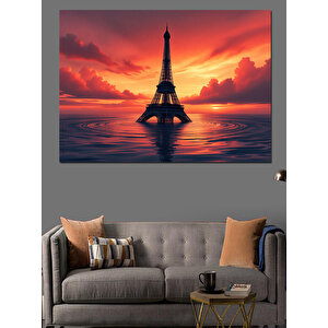 Denizde Eyfel Kulesi Dekoratif Kanvas - Mdf Ahşap Tablo 100x140 cm