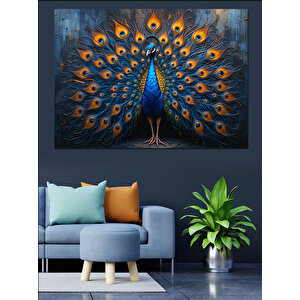 Tavus Kuşu Göz Gibi Tüyler Dekoratif Kanvas - Mdf Ahşap Tablo 100x140 cm