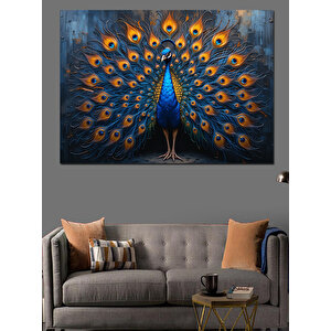 Tavus Kuşu Göz Gibi Tüyler Dekoratif Kanvas - Mdf Ahşap Tablo 100x140 cm