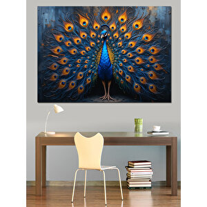 Tavus Kuşu Göz Gibi Tüyler Dekoratif Kanvas - Mdf Ahşap Tablo 100x140 cm