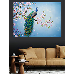 Kiraz Dalında Tavus Kuşu Dekoratif Kanvas - Mdf Ahşap Tablo 100x140 cm