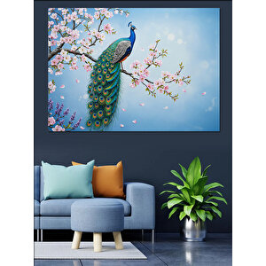 Kiraz Dalında Tavus Kuşu Dekoratif Kanvas - Mdf Ahşap Tablo 100x140 cm