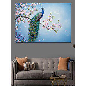 Kiraz Dalında Tavus Kuşu Dekoratif Kanvas - Mdf Ahşap Tablo 100x140 cm