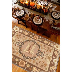 Şükran Ve Minnet Etnik Temalı Dijital Baskılı Halı Çiçek Desenli Çok Renkli Salon Halısı 100x150 cm