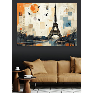 Eyfel Kulesi Kuşlu Kolaj Dekoratif Kanvas - Mdf Ahşap Tablo 70x100 cm