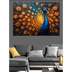 Gururlu Açmış Tavus Kuşu Dekoratif Kanvas - Mdf Ahşap Tablo 100x140 cm