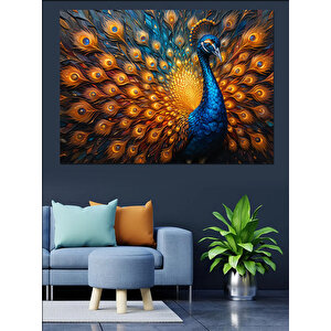 Gururlu Açmış Tavus Kuşu Dekoratif Kanvas - Mdf Ahşap Tablo 100x140 cm