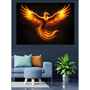 Alevli Parlak Anka Kuşu Dekoratif Kanvas - Mdf Ahşap Tablo 100x140 cm