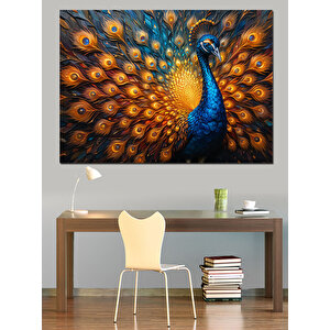 Gururlu Açmış Tavus Kuşu Dekoratif Kanvas - Mdf Ahşap Tablo