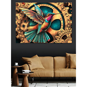 Dişli Arka Planlı Sinek Kuşu Dekoratif Kanvas - Mdf Ahşap Tablo