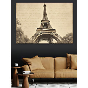 Sepya Tonlarında Eyfel Kulesi Dekoratif Kanvas - Mdf Ahşap Tablo 100x140 cm