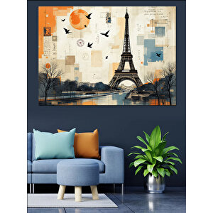 Eyfel Kulesi Kuşlu Kolaj Dekoratif Kanvas - Mdf Ahşap Tablo 35x50 cm