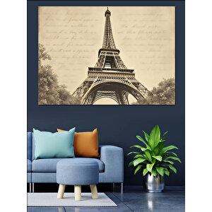 Sepya Tonlarında Eyfel Kulesi Dekoratif Kanvas - Mdf Ahşap Tablo 70x100 cm